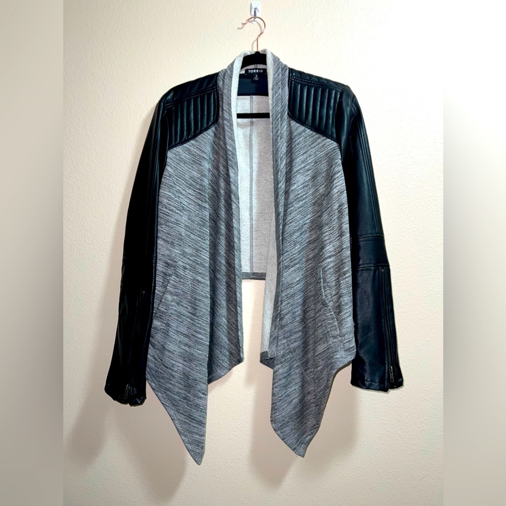 Torrid jacket with faux leather sleeves